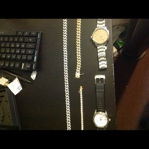 Watches, bracelets, and necklace